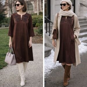 NWT Inwear Brown Satin Eyelet Midi Dress